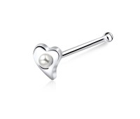 Pearly Heart Silver Bone Nose Stud NSKD-200p